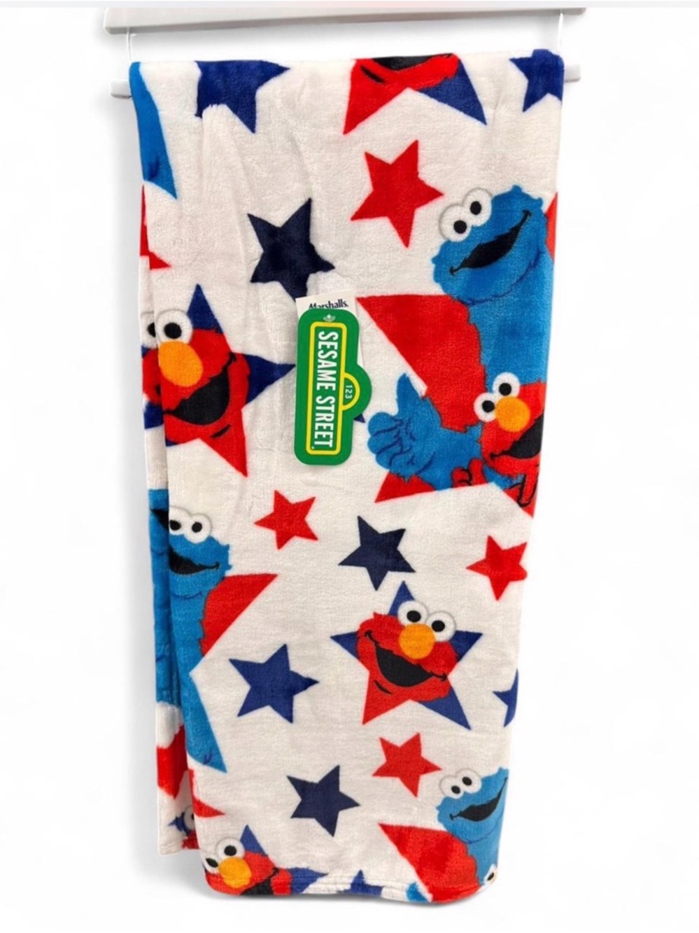 Sesame Street Red, Blue & White Stars Throw Blanket with Elmo & Cookie Monster